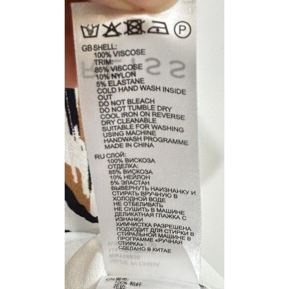 Reiss Blouse Womens Size 10 Ivory Magda Feather Print Mock Neck Poet Sleeve - Picture 14 of 14